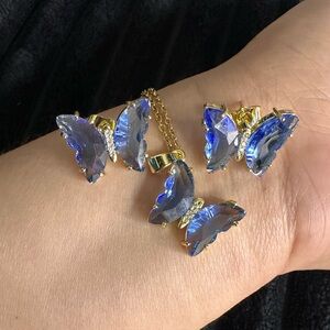 Plated gold Elegant Blue Butterfly Jewelry Set